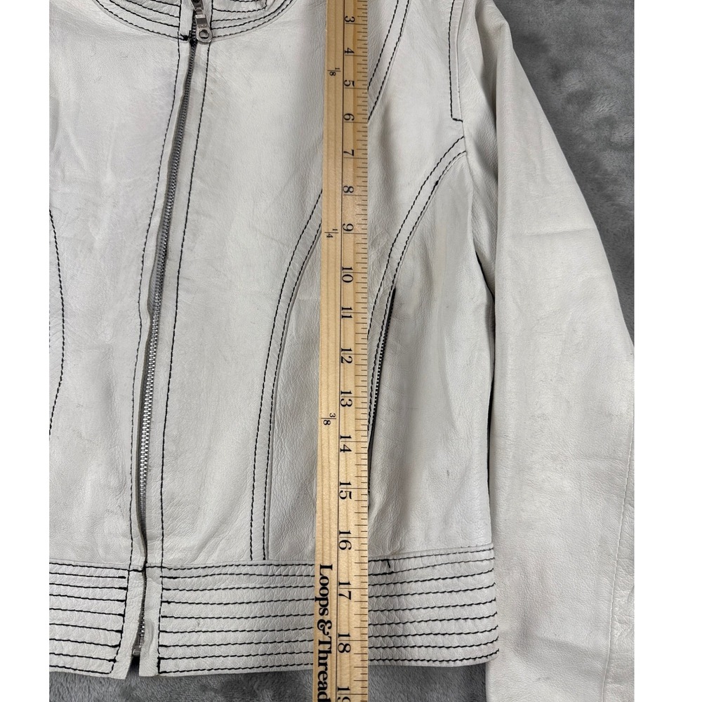 Mirti Italian Leather Jacket White Black Contrast Stitch Moto Firenze Italy 44 - Picture 5 of 8